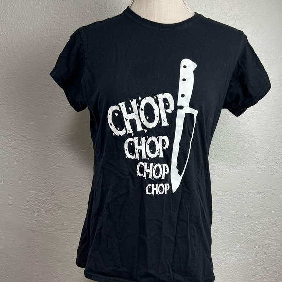 Gildan Tops - CHEFS KNIFE chop chop - cook gourmet foodie - WOMEN Cotton T-Shirt SIZE XL